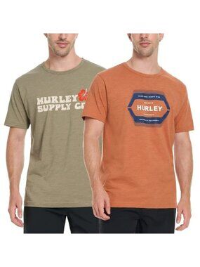 Hurley Men's XXL 2-Pack Graphic Tees Classic Fit Cotton Orange & Green e1805